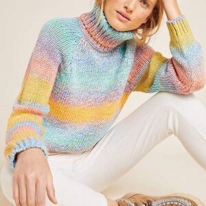 Anthropologie Pastel Rainbow Turtleneck Sweater Size Small